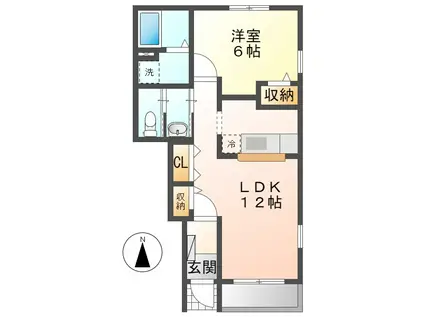 アンジェロゼ B(1LDK/1階)の間取り写真