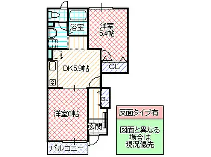 エスペランスWATANABE(2DK/1階)の間取り写真