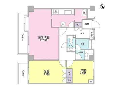 京西上目黒ガーデン(2LDK/2階)の間取り写真