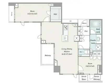 プラウド虎ノ門(2LDK/19階)の間取り写真
