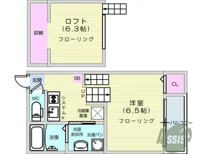 若林ベース(1K/1階)の間取り写真