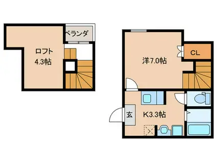 W-OOO(1K/1階)の間取り写真