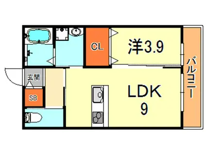ダミエール御影(1LDK/3階)の間取り写真