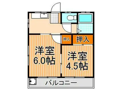 アサイハイツ(2K/1階)の間取り写真