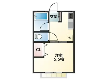 ハピネスI(1K/2階)の間取り写真