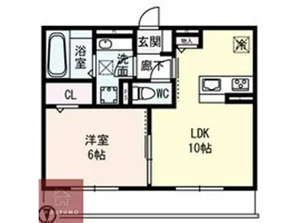 ラルジュ東中浜(1LDK/3階)の間取り写真