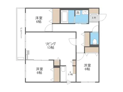 ZABO HILLS TOYOHIRA イースト・ウエスト(3LDK/2階)の間取り写真