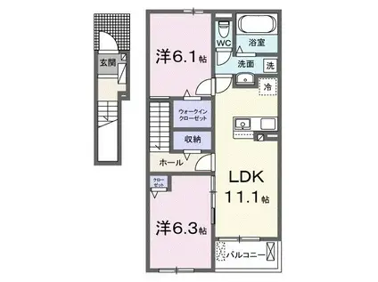 ルミエール II(2LDK/2階)の間取り写真