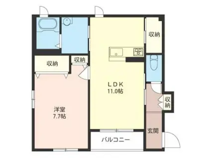 ルミナス糀屋(1LDK/1階)の間取り写真
