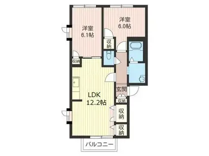 シャトル鳴瀬(2LDK/2階)の間取り写真