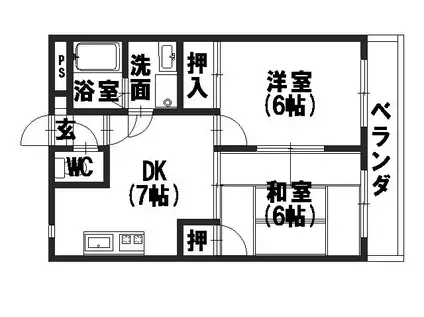 ハイツハーベスト(2DK/4階)の間取り写真
