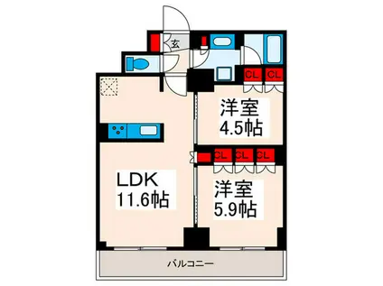 ワンルーフレジデンス西日暮里(2LDK/5階)の間取り写真