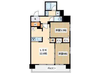 ハビテ本厚木(2LDK/3階)の間取り写真