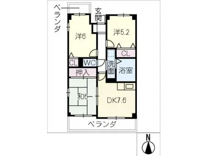 リバーサイドヴィレッジ・II(3DK/4階)の間取り写真