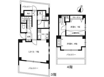 プレール神楽坂(2LDK/3階)の間取り写真