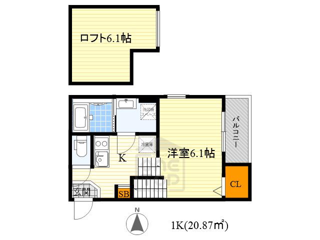 HR金田町(1K/2階)の間取り写真