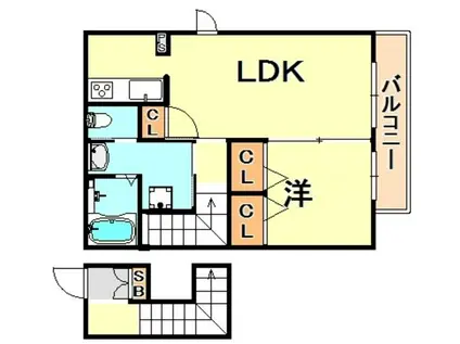 SHAMAISON OKAMOTO HILLS B(1LDK/2階)の間取り写真