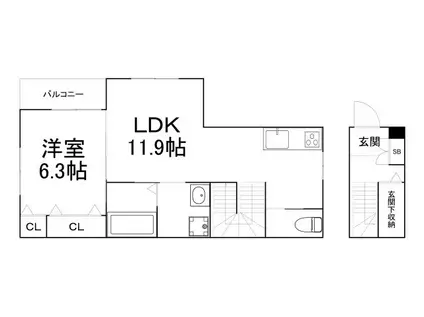 K1下寺町(1LDK/2階)の間取り写真