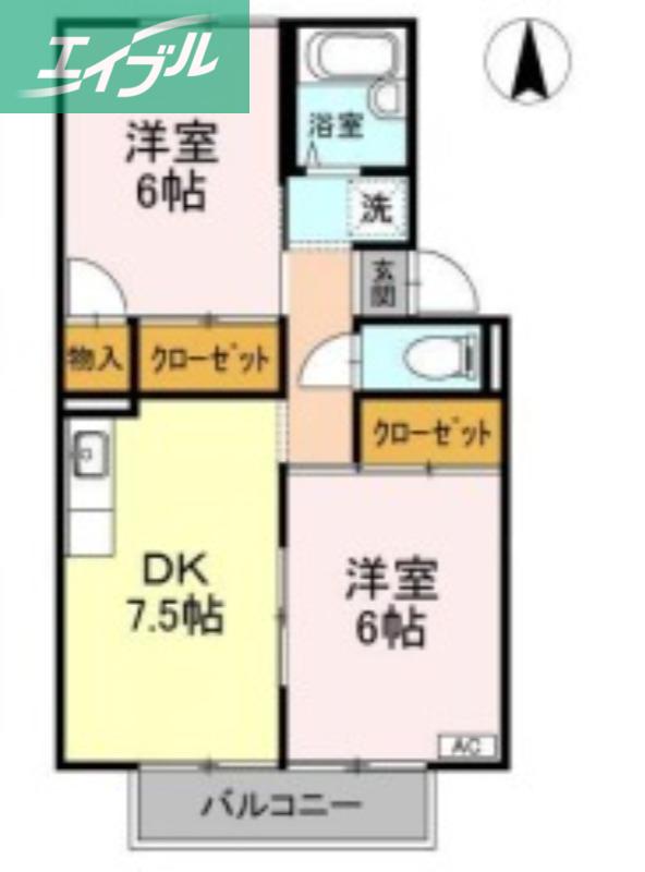 シャンポール芳泉D棟(2DK/2階)の間取り写真