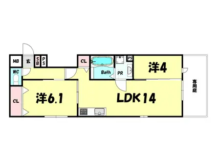 グレイスコート神戸北野(2LDK/1階)の間取り写真