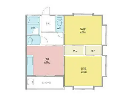 ハイツサングリーン E(2DK/2階)の間取り写真
