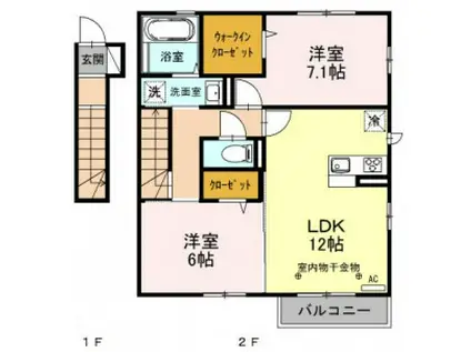 グリーンコートS(2LDK/2階)の間取り写真