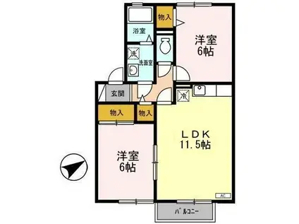 ハイカムールつばさ(2LDK/1階)の間取り写真