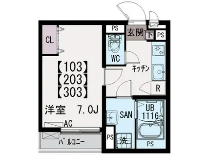 イクシオ中葛西(1K/3階)の間取り写真