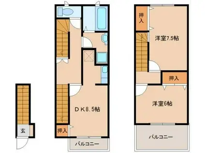 メリーセトル茅ヶ崎(2DK/2階)の間取り写真