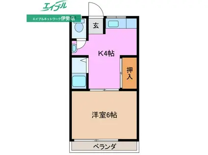 岩渕 松鶴(1K/1階)の間取り写真