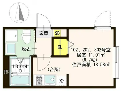 オリエンタル五反野(ワンルーム/3階)の間取り写真