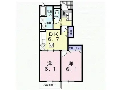 ホワイトウイングA(2DK/1階)の間取り写真