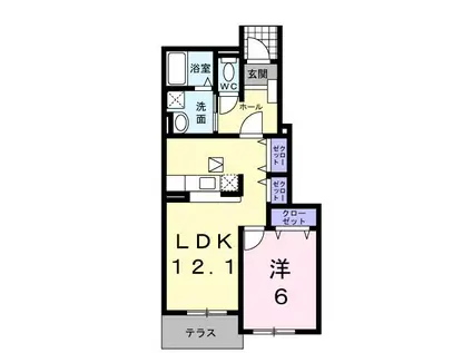 サニークローヴD(1LDK/1階)の間取り写真