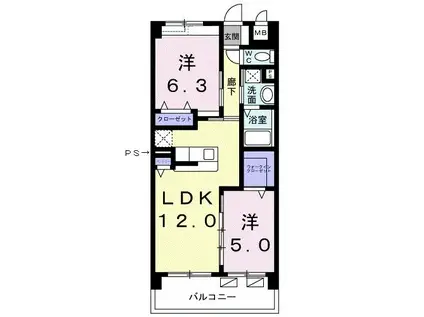 カーサ ウフー(2LDK/2階)の間取り写真