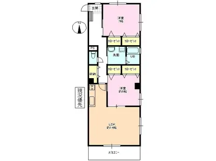 ＪＲ信越本線 長野駅(ＪＲ・しなの) 徒歩8分 5階建 築22年(2LDK/2階)の間取り写真