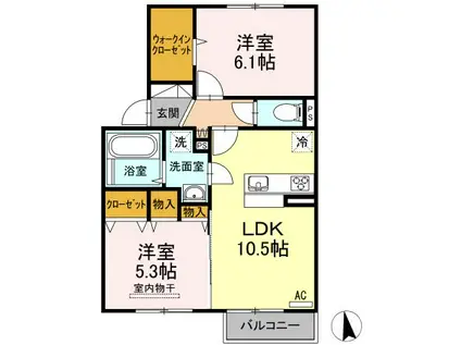 ラフィーネ松島A棟(2LDK/2階)の間取り写真
