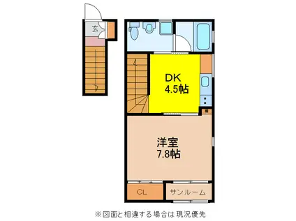 アリエッタA(1DK/2階)の間取り写真