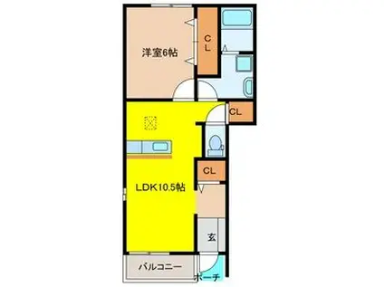 ベル・エポックB(1LDK/1階)の間取り写真