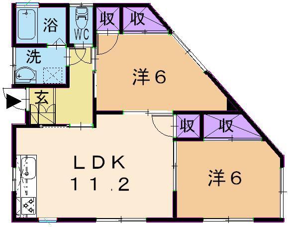 浦川内パインコーポ(2LDK/1階)の間取り写真