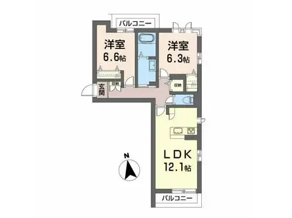 ウィステリア(2LDK/3階)の間取り写真