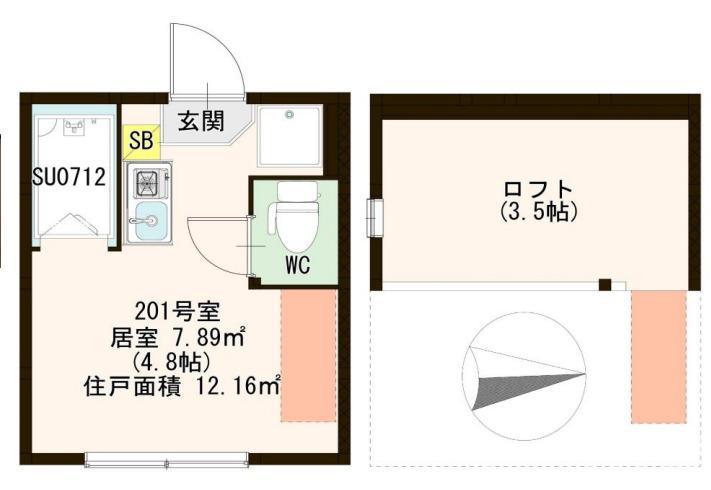 ハーモニーテラス平井III(ワンルーム/2階)の間取り写真