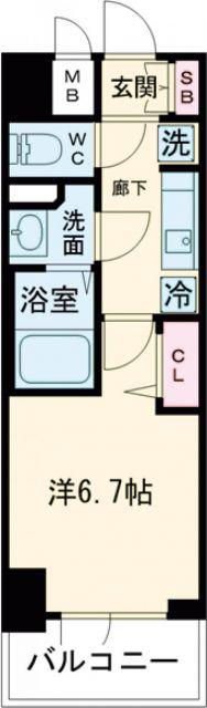 プレサンス THE神戸(1K/2階)の間取り写真