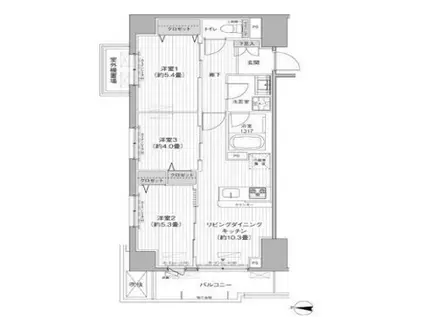 関寅ビル第10(3LDK/7階)の間取り写真