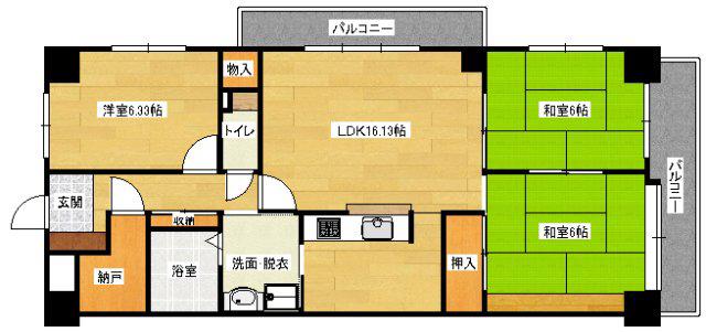 ホウライツルビル(3LDK/4階)の間取り写真