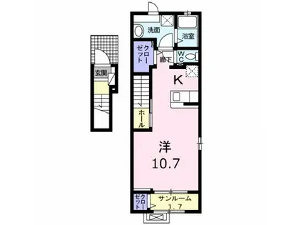 クレアシオン(ワンルーム/2階)の間取り写真