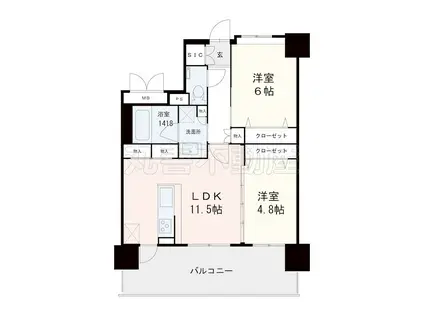 パークスクエア比恵(2LDK/9階)の間取り写真