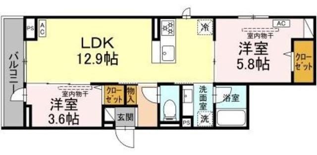 イヴレーア橋本(2LDK/2階)の間取り写真