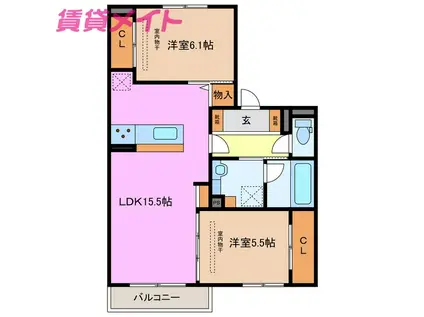 パルミエ I(2LDK/2階)の間取り写真