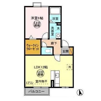 リビングタウンみどりの(1LDK/2階)の間取り写真