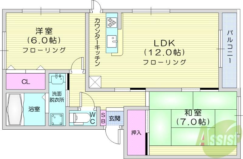 ハイツ木洩れ日(2LDK/2階)の間取り写真